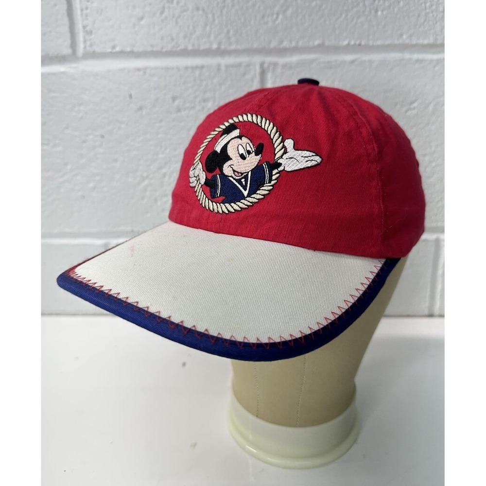 Vintage Mickey Mouse Baseball Hat Kids Walt Disney World Cap Nautical Red White